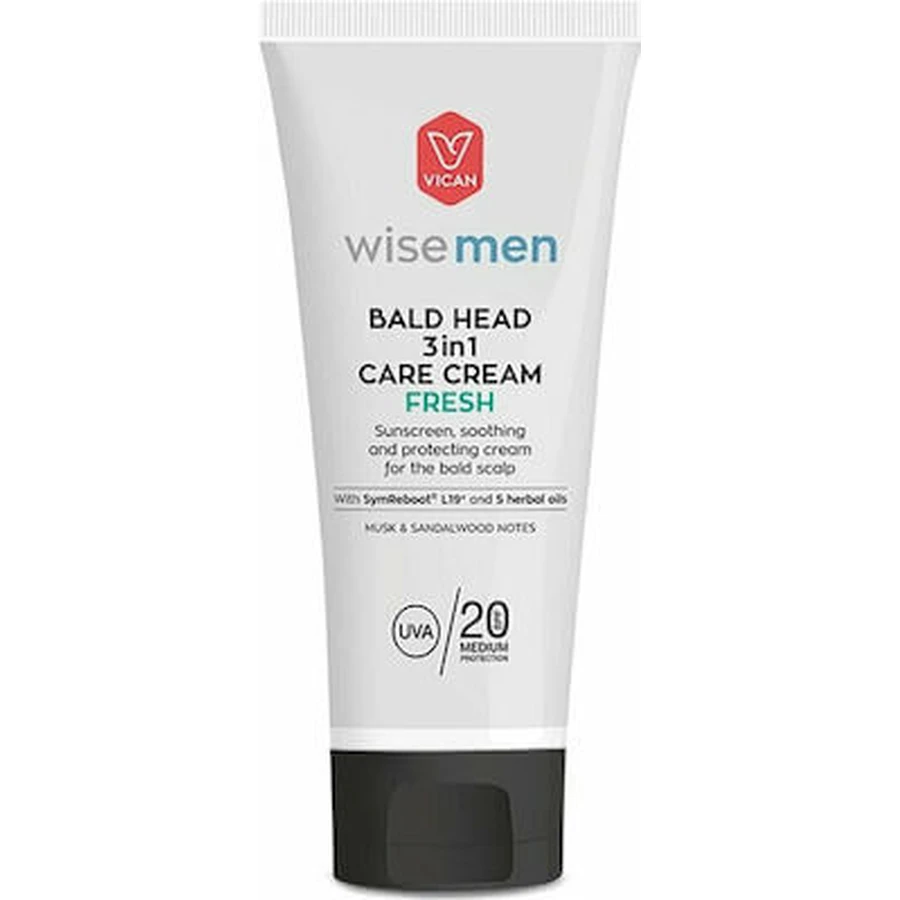 WISE Men Bald Head 3in1 Care Cream Verse zonnebrandcrème, verzachtende & beschermende crème voor de hoofdhuid met musk & sandelhout geur 100ml