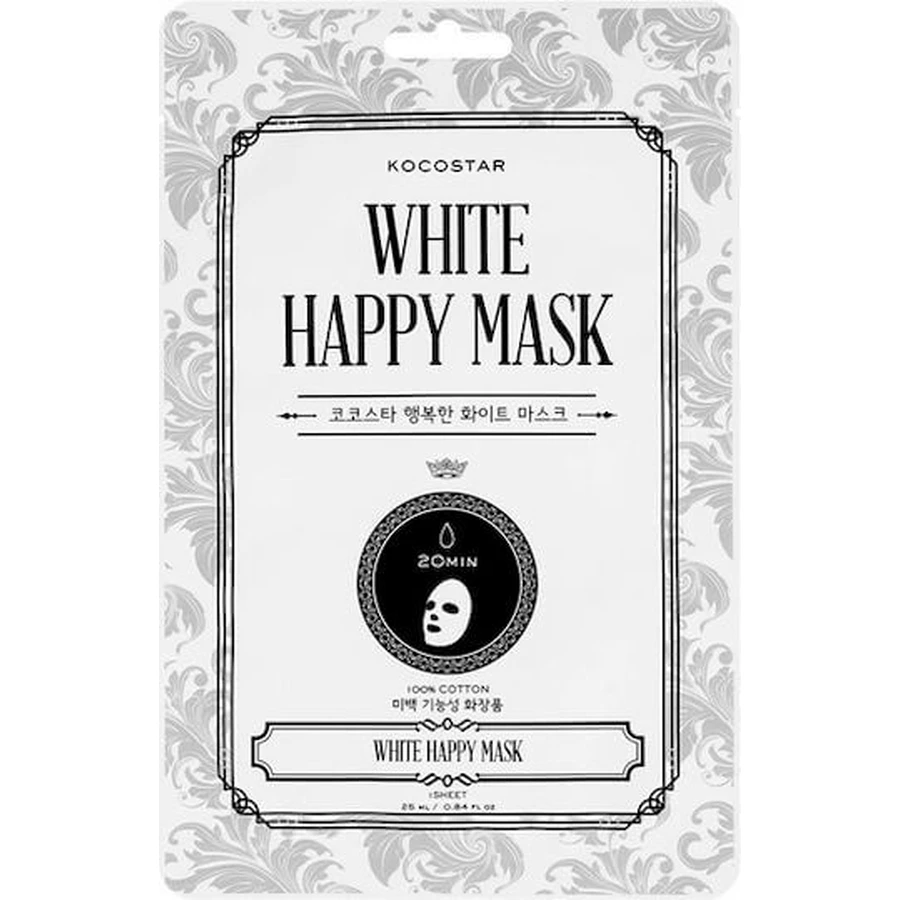 KOCOSTAR White Happy Mask Gezichtsmasker Gemaakt van 100% Puur Katoen met Niacinamide voor Glans & Gelijkmatige Tint