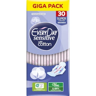 EVERYDAY Giga Pack Compresas Sensibles con Algodón Super Ultra Plus 30 unidades