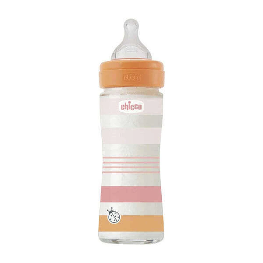 CHICCO Well Being Glasflasche für 0+ Monate mit Silikonnippel 240ml Mädchen [28721-11]