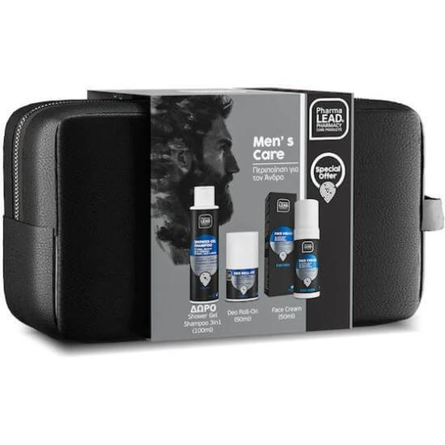 PHARMALEAD Promo Soins Homme Noir Visage & Corps Gel Douche Homme Shampooing & Gel Douche 100ml & Crème Visage Homme 3 en 1 50ml & Déo Roll-on Homme 50ml