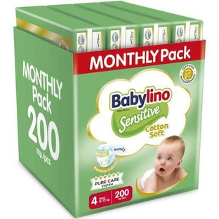 BABYLINO Windeln mit Kleber Sensitive Cotton Soft No.4 Für 8-13kg 200 Stück