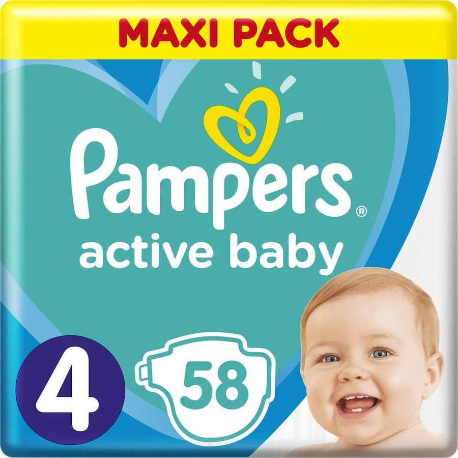 PAMPERS Baby Diapers Active Baby No.4 9-14Kgr 58 pieces Maxi Pack
