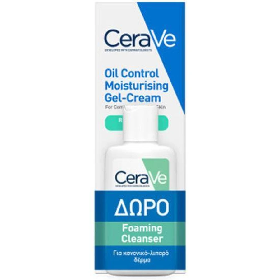 CERAVE Oil Control Gel Crème Hydratante Régulatrice pour Peaux Grasses & GRATUIT Nettoyant Moussant 20ml