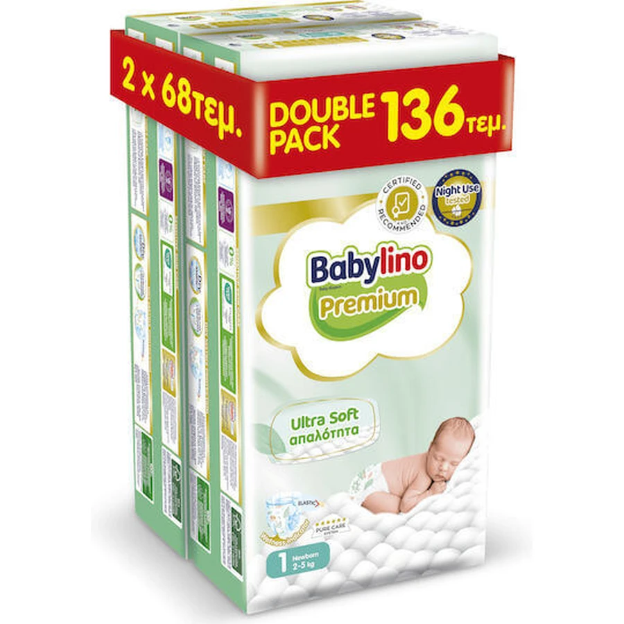 BABYLINO Premium Ultra Soft Doppelpack Weichheit No1 [2-5Kg] 136 Windeln (2 x 68 Stück)
