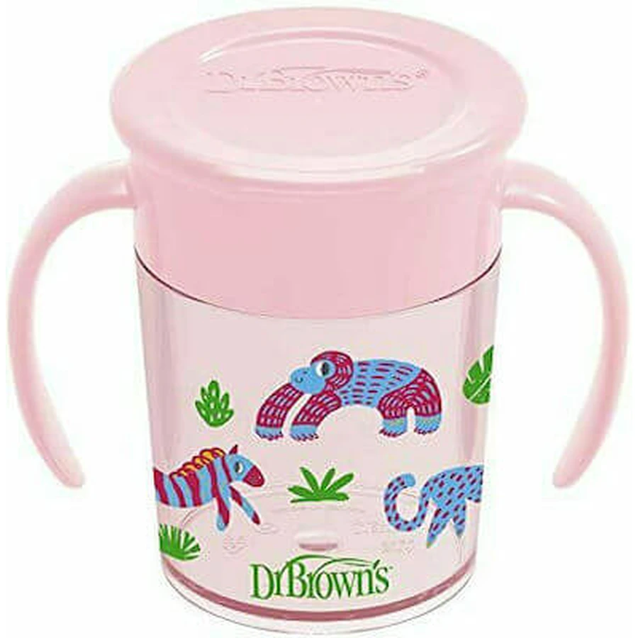 DR BROWN'S Cheers 360° Stirrer Cup with Handles For 6+ Months 200ml Pink TC 71005