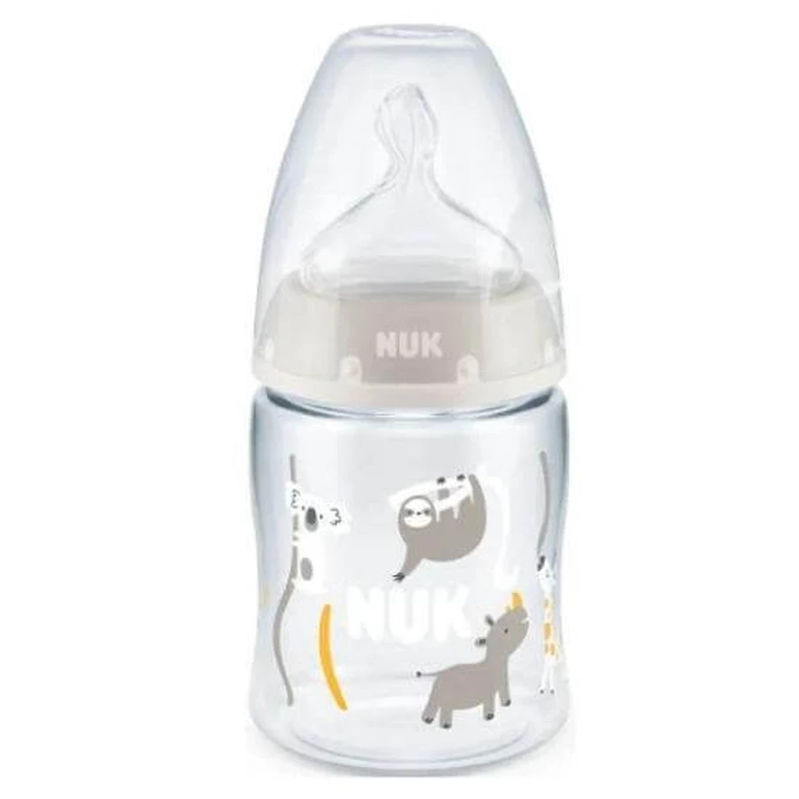 NUK Silicone Bottle First Choice Plastic 0-6m 150ml Temperature Control with Temperature Control Indicator - Grey