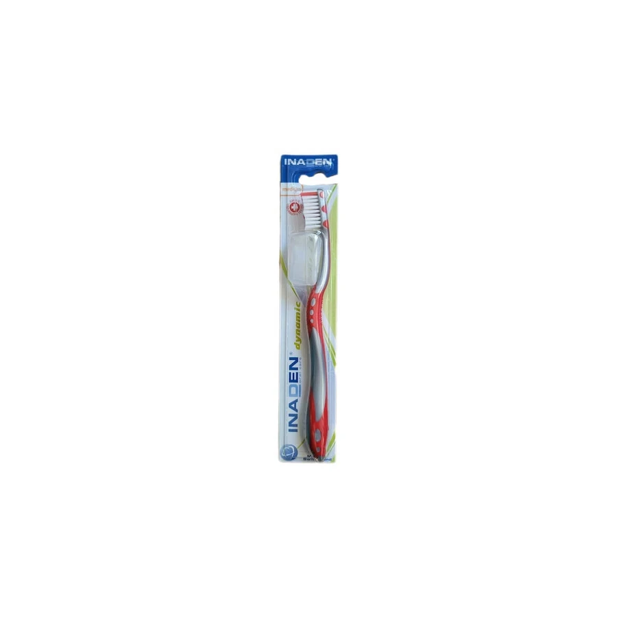 INADEN Dynamic Medium Brosse à dents moyenne avec capuchon protecteur - Rouge