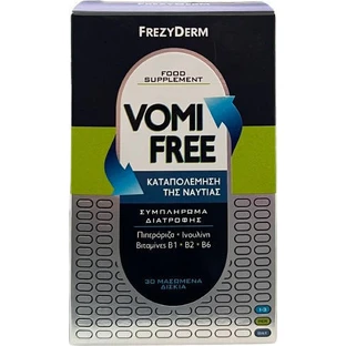FREZYDERM VomiFree Box, voedingssupplement tegen misselijkheid 30 kauwtabletten