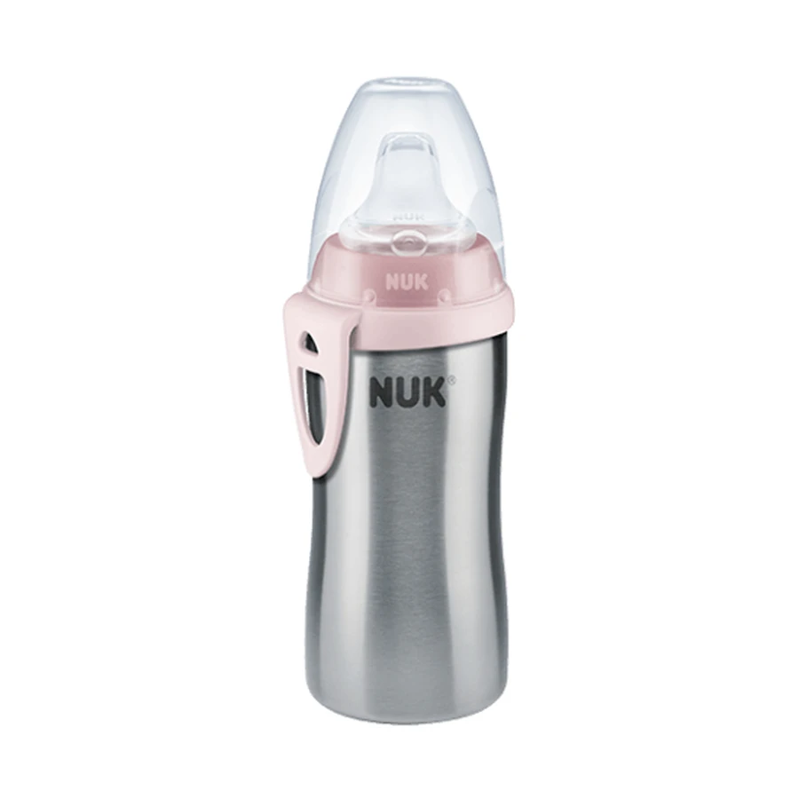 NUK Active Cup Edelstahlbecher mit Ausgießer 12m+ 215ml In verschiedenen Farben - Pink