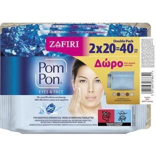POM PON PROMO Micellaire Zafiri Lingettes liquides pour le visage Double pack 2x20 pièces et boîte cadeau