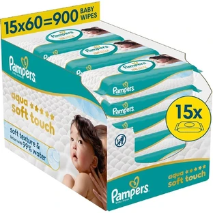 PAMPERS Wipes Baby Aqua Soft Touch (15 Packs of 60 pieces) 900 pieces