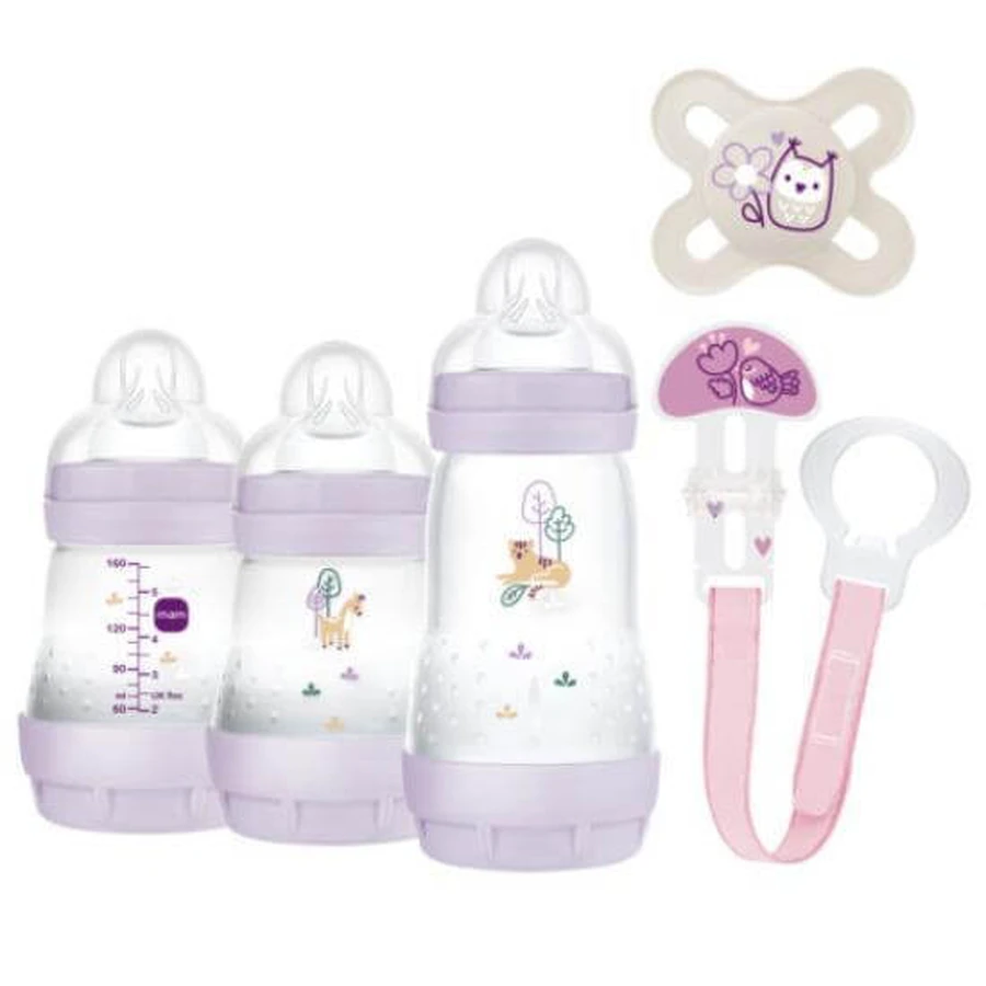 MAM Welcome To The World Anti-Colic Flaschenset für 0+ Monate 5 Stück 260ml Lila Mädchen