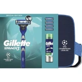 GILLETTE Promo Champions League Mach 3, 1 manche & 4 pièces détachées & Series Sensitive Shave Gel 200ml & Necessaire