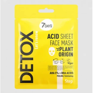 7DAYS Acid Sheet Face Mask AHA (5%) + BHA Mask For Deep Exfoliation & Skin Toning,