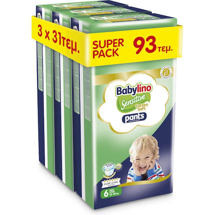 BABYLINO Pantalones Algodón Suave No6 Para 13-18kg (3 paquetes de 31 piezas) 93 piezas