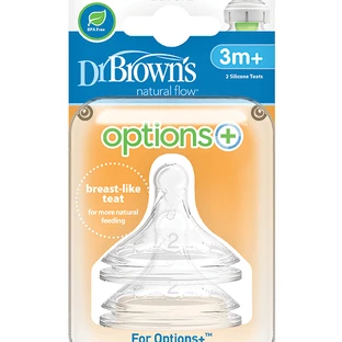 DR. BROWN'S Natural Flow Silicone Bottle Nipple Options+ With Wide Neck Level 2 3+ Months 2 Pieces WN 2201