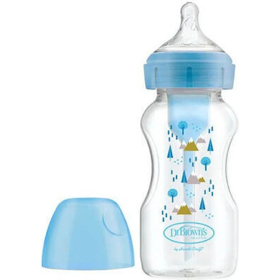 DR. BROWN'S Plastic Babyfles met Brede Hals Anti-Koliek 0m+ Opties+ 270ml Blauw WB 91802