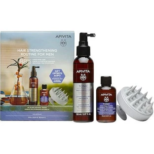 APIVITA Haarversterkende Routine Voor Mannen, Anti-Thinning Lotion, 150ml & Cadeau Apivita Men's Tonic Shampoo Tonic Shampoo, 75ml & Cadeau Hoofdhuidborstel Massager