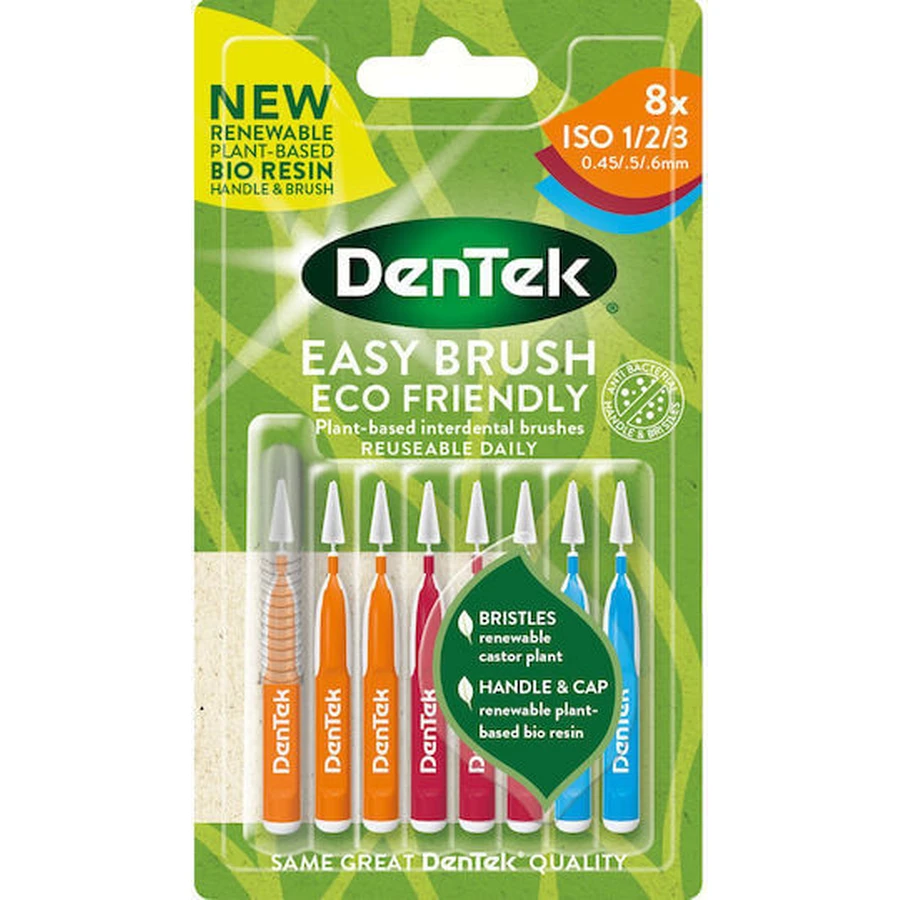 DENTEK Easy Brush Eco Frendly Tussendoorborstels Multi Maat ISO 1/2/3 0,45/,5/,6mm 8 Stuks