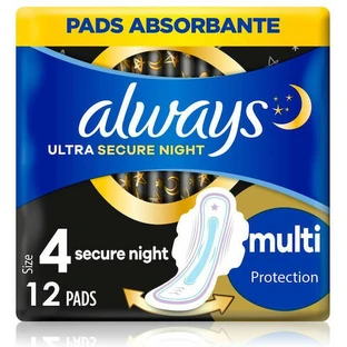 ALWAYS Ulatra Veilige Nacht Multi Bescherming Pads met Vleugels Maat 4, 12 stuks