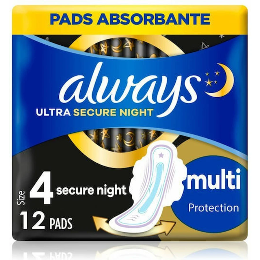 ALWAYS Ulatra Veilige Nacht Multi Bescherming Pads met Vleugels Maat 4, 12 stuks