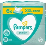 PAMPERS Sensitive Toallitas sin Alcohol ni Perfume XXL Pack ( 6 Paquetes de 80 piezas ) 480 Piezas