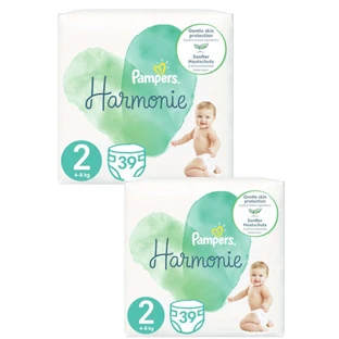 PAMPERS Harmonie Pañales No.2 4-8Kg 78 Piezas (2 Paquetes de 39 Piezas)