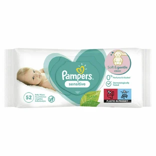 PAMPERS Sensitive Wipes Lingettes pour bébés 0% plastique, parfum et alcool 52 pièces