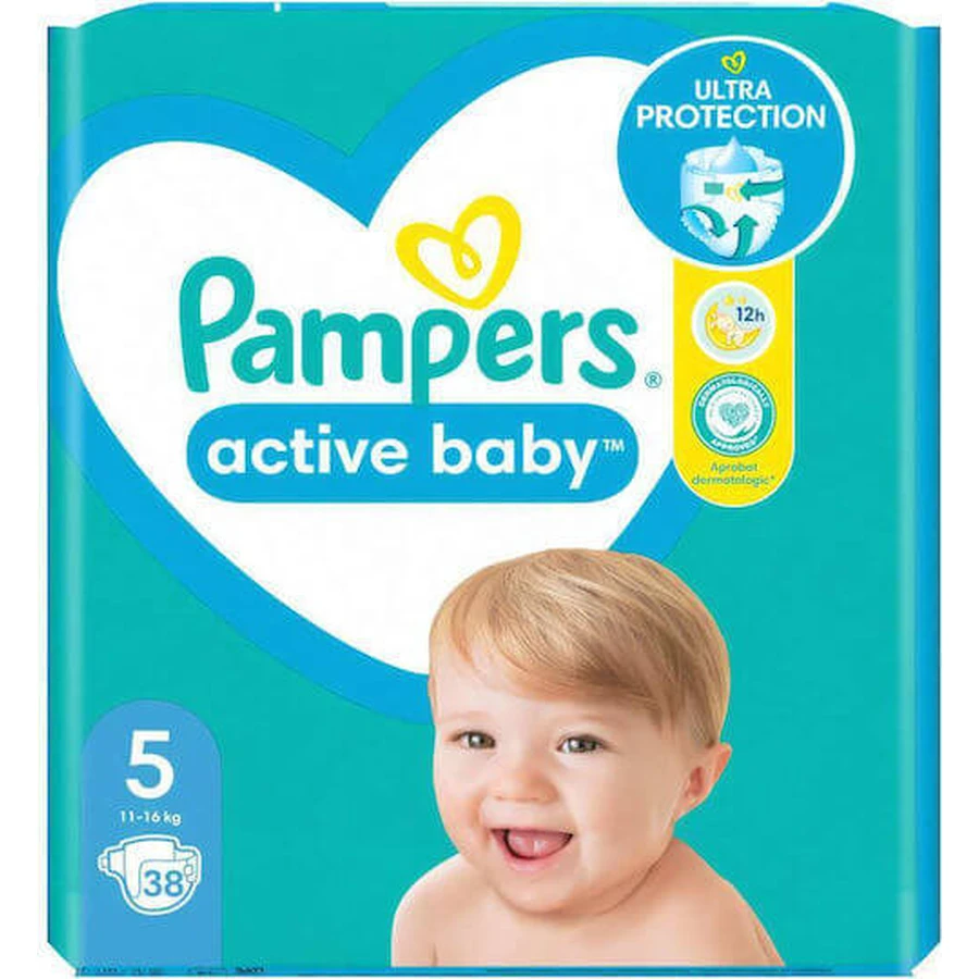 PAMPERS Active Baby Diapers with Adhesive No 5 For 11-16kg 38 pieces