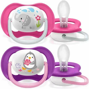 AVENT Ultra Air Animals Orthodontic Silicone Soother pentru 6-18 luni 2 bucăți [SCF080/12] - Roz