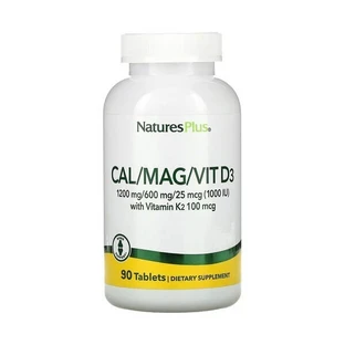 NATURE'S PLUS Cal 1200mg Mag 600mg Vitamine D 1000mg Vitamine K 100mg, voedingssupplement met magnesium, calcium en vitaminen 90 tabletten