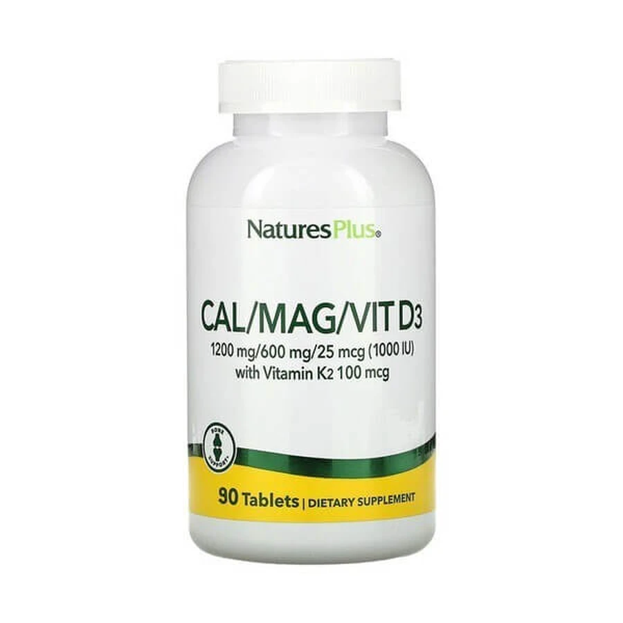 NATURE'S PLUS Cal 1200mg Mag 600mg Vitamine D 1000mg Vitamine K 100mg, voedingssupplement met magnesium, calcium en vitaminen 90 tabletten