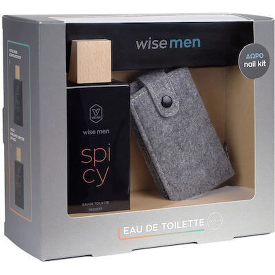 WISE MEN Promo Eau de Toilette Perfume especiado para hombre con notas de cardamomo y naranja amarga 100ml & Kit para uñas