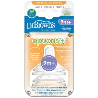 DR. BROWN'S Natural Flow Silicone Bottle Nipple Options+ With Wide Neck Level 4 9+ Months 2 Pieces WN 4201
