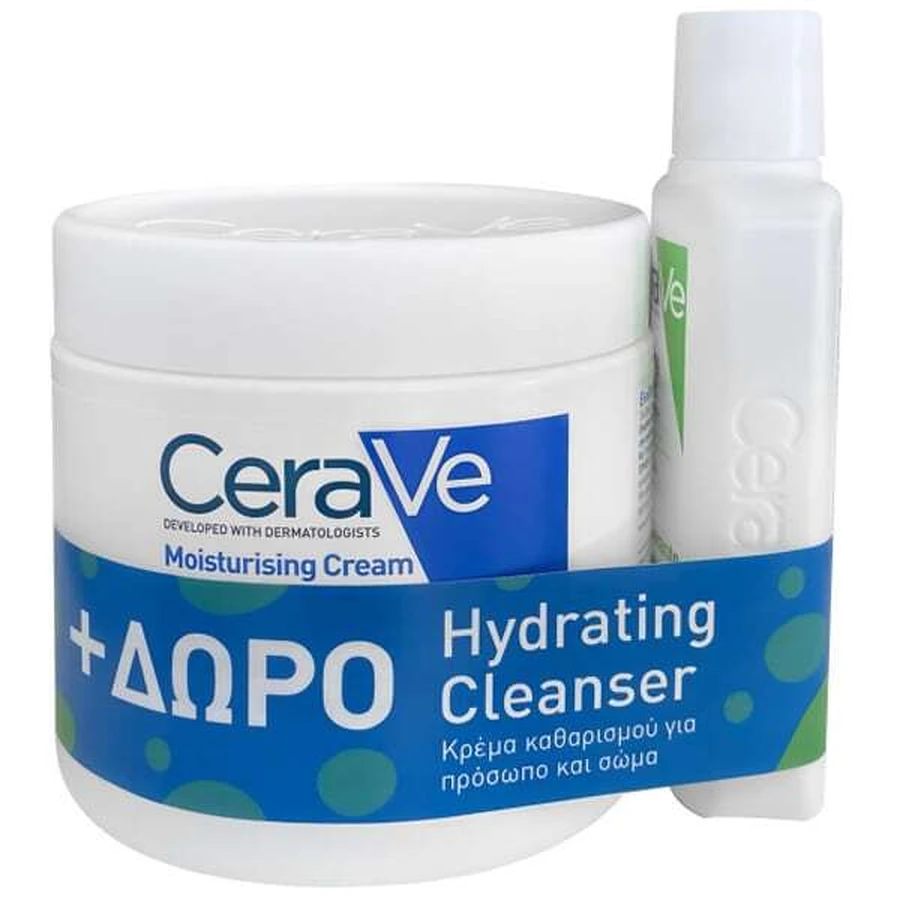 CERAVE Promo vochtinbrengende crème voor gezicht & lichaam 454g & cadeau Hydraterende reiniger Hydraterende niet-schurende reinigingscrème voor gezicht & lichaam met hyaluronzuur 88ml