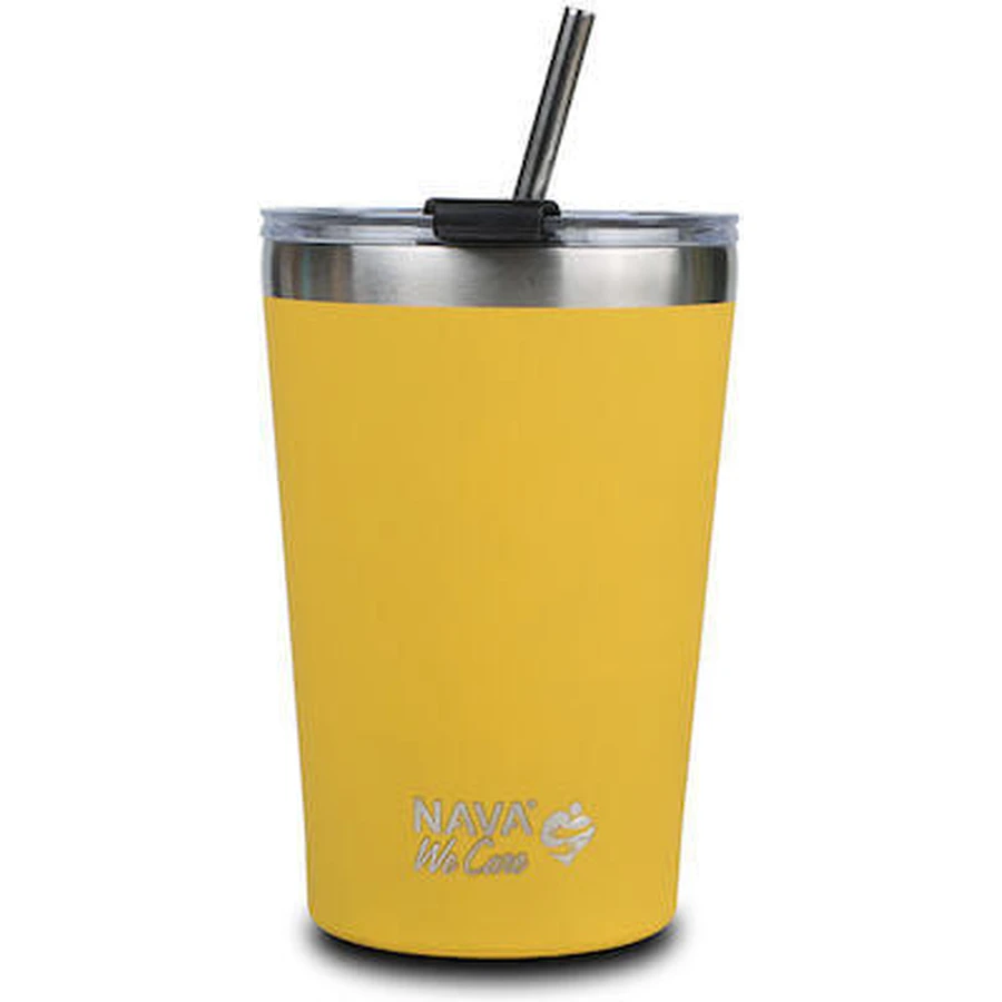 NAVA Thermosglas met roestvrij stalen rietje We Care In Yellow 450ml (10-262-113)