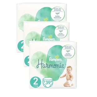 PAMPERS Harmonie Babyluiers Nr.2 4-8Kg 117 Stuks (3 Verpakkingen van 39 Stuks)