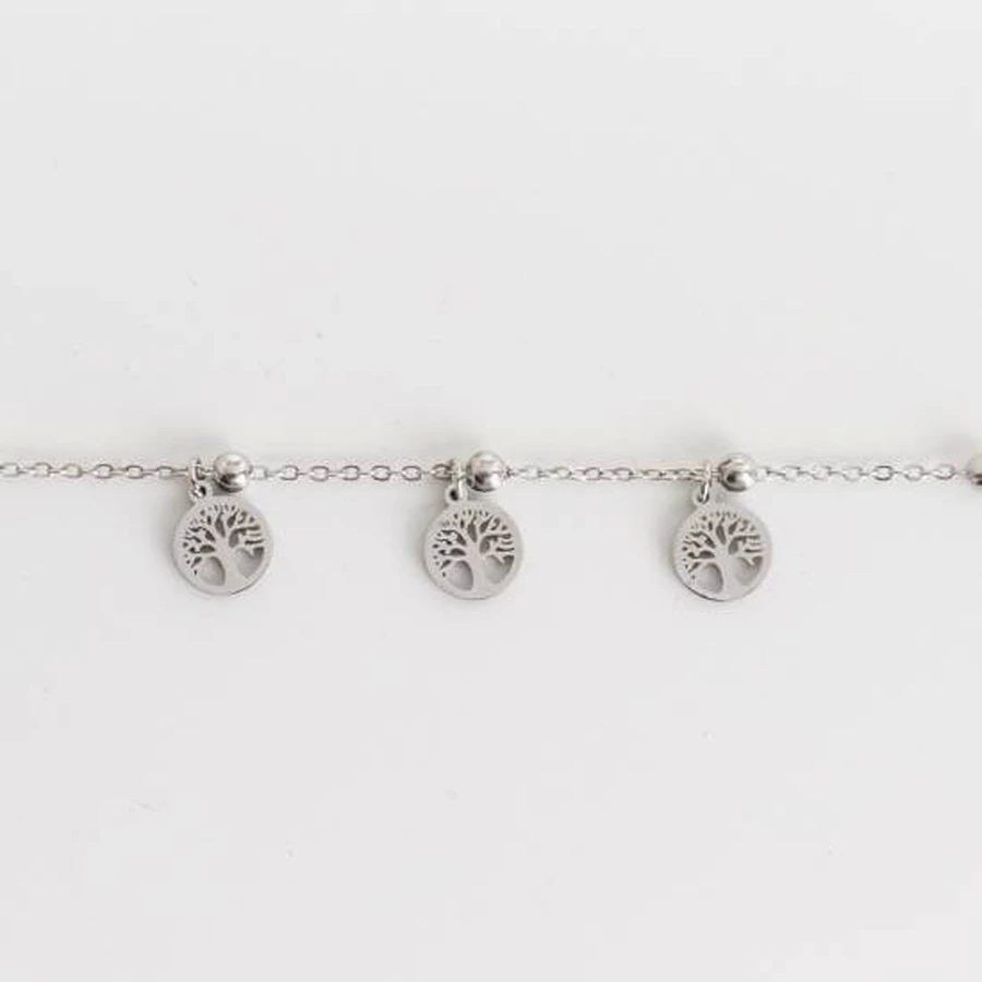 FARMA BIJOUX Roestvrijstalen Armband Zilver met Hangende Levensbomen (0809)