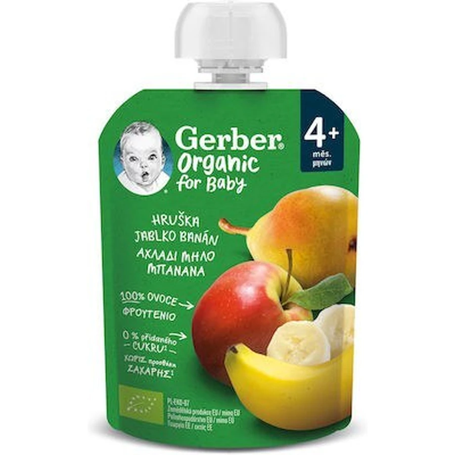 GERBER Organic Food Organic Fruit Puree with Pear, Apple & Banana From the 4th Month 90g