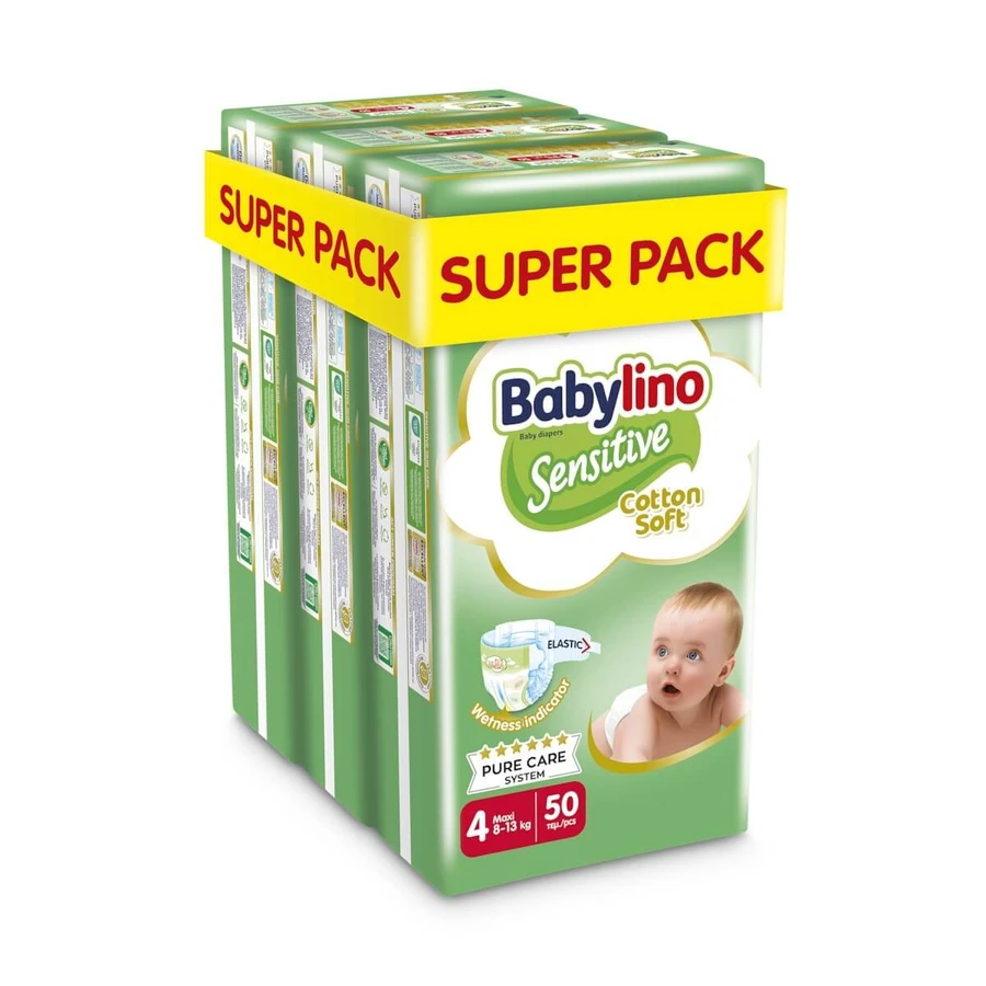 BABYLINO Sensitive Cotton Soft Kinderwindeln No4 8-13kg (50x3) 150 Stück Super Pack