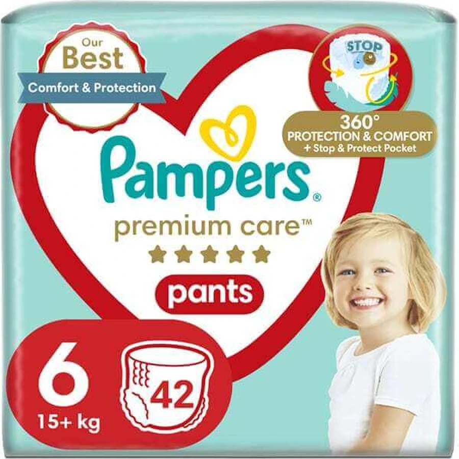 PAMPERS Premium Care Pants Diaper-Braces Size 6 (15kg+), 42 Pieces JUMBO+