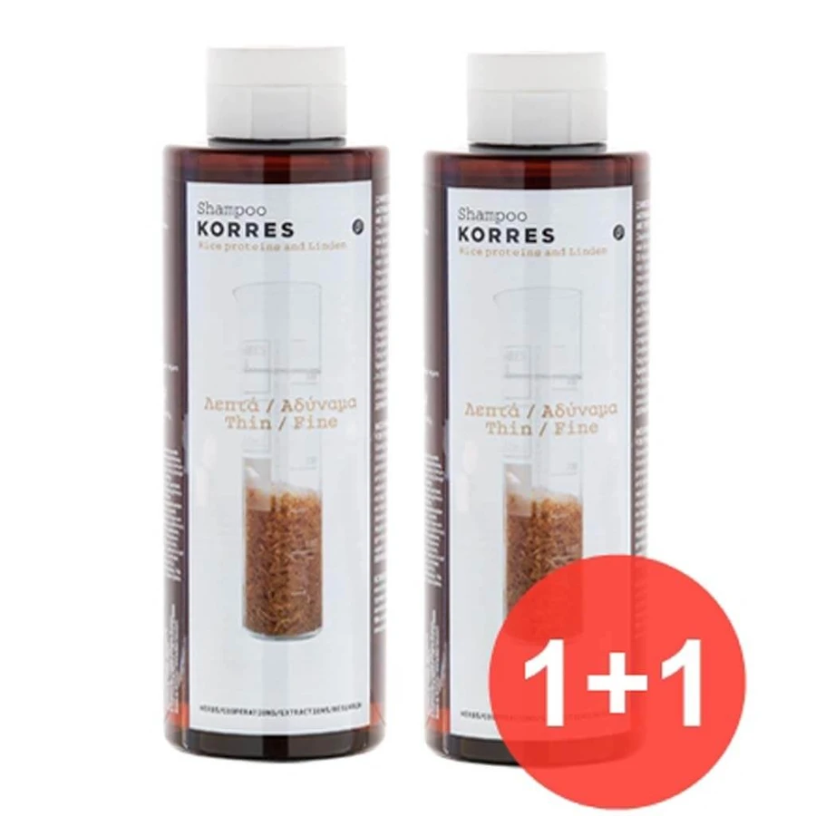 KORRES Shampoo Voor Dun & Dun Haar Met Rijst & Tilium Proteïnen 250ml 1+1 Geschenk