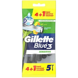 GILLETTE Blue 3 Sensitive Disposable Razors with 3 Blades & Lubricating Tape for Sensitive Skin 5 pieces (4+1 Gift)