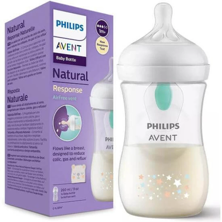 AVENT Natural Response AirFree 3-6 Months, Plastic Bottle with Silicone Nipple Flow 3 260ml