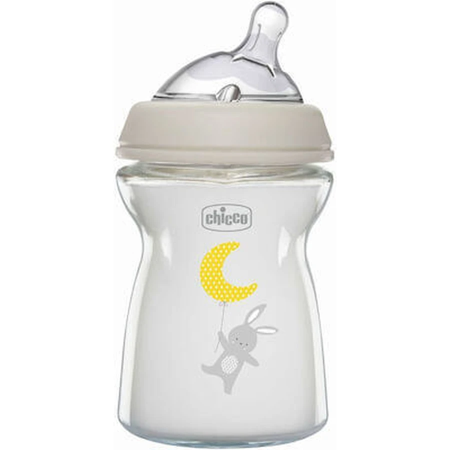 CHICCO Natural Feeling Glass Bottle with Silicone Nipple 250ml For 0+ Months [81221-30]
