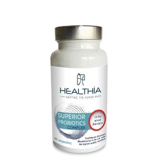 HEALTHIA Superior Probiotic Complex, Probiotic & Prebiotic Fibre Supplement 10 Billion CFU of Probiotic Microorganisms, 60 capsules