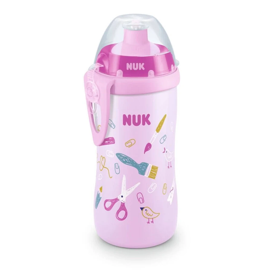 NUK First Choice Junior Beker met Duw-Trek-Deksel Vanaf 18 Maanden, 300ml In Verschillende Kleuren - Roze