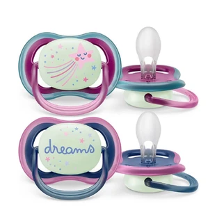 AVENT Ultra Air Nighttime Orthodontic Silicone Nighttime Soother pentru 6-18 luni 2 bucăți albastru-violet [SCF376/14]
