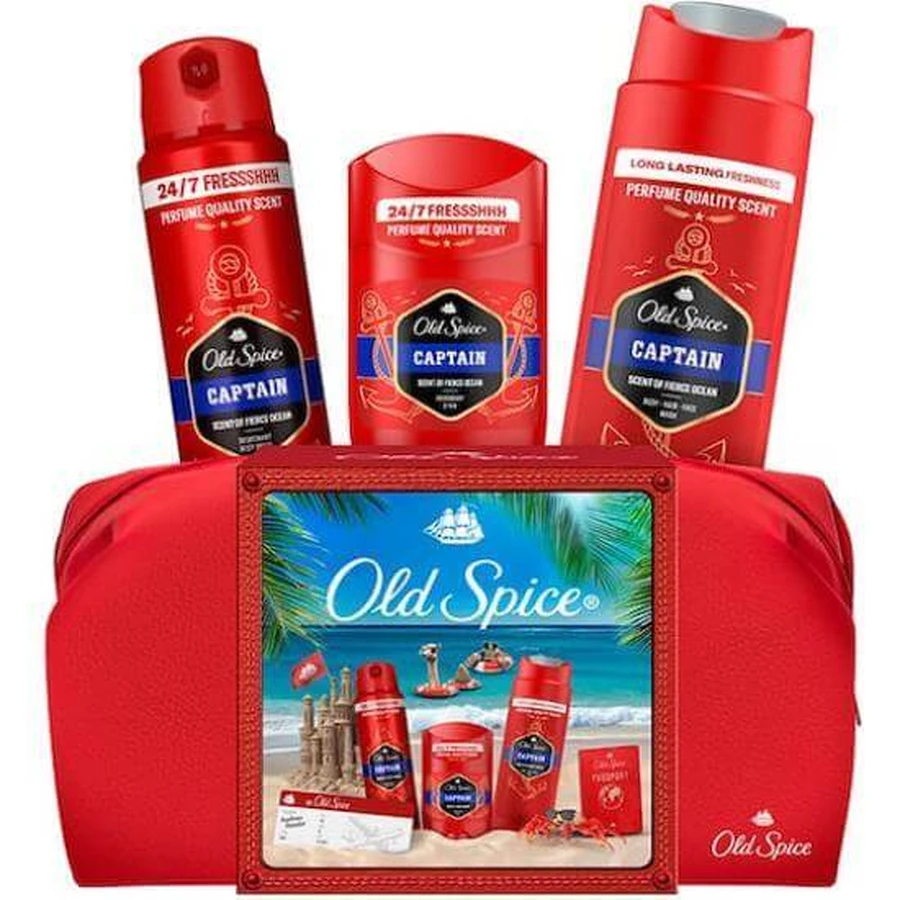 OLD SPICE Promo For Men Captain Deodorant Spray 150ml, Deodorant Stick 50ml, Duschgel & Shampoo 250ml & Geschenkbox